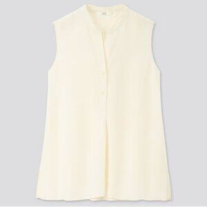 Uniqlo Linen Blend Sleeveless Popover Shirt, Off-White (Ivory), Size Medium